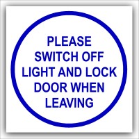 1 x Please Switch Off Light and Lock Door When Leaving-87mm,Blue on White-Health and Safety Security Door Warning Sticker Sign-87mm,Blue on White-Health and Safety Security Door Warning Sticker Sign